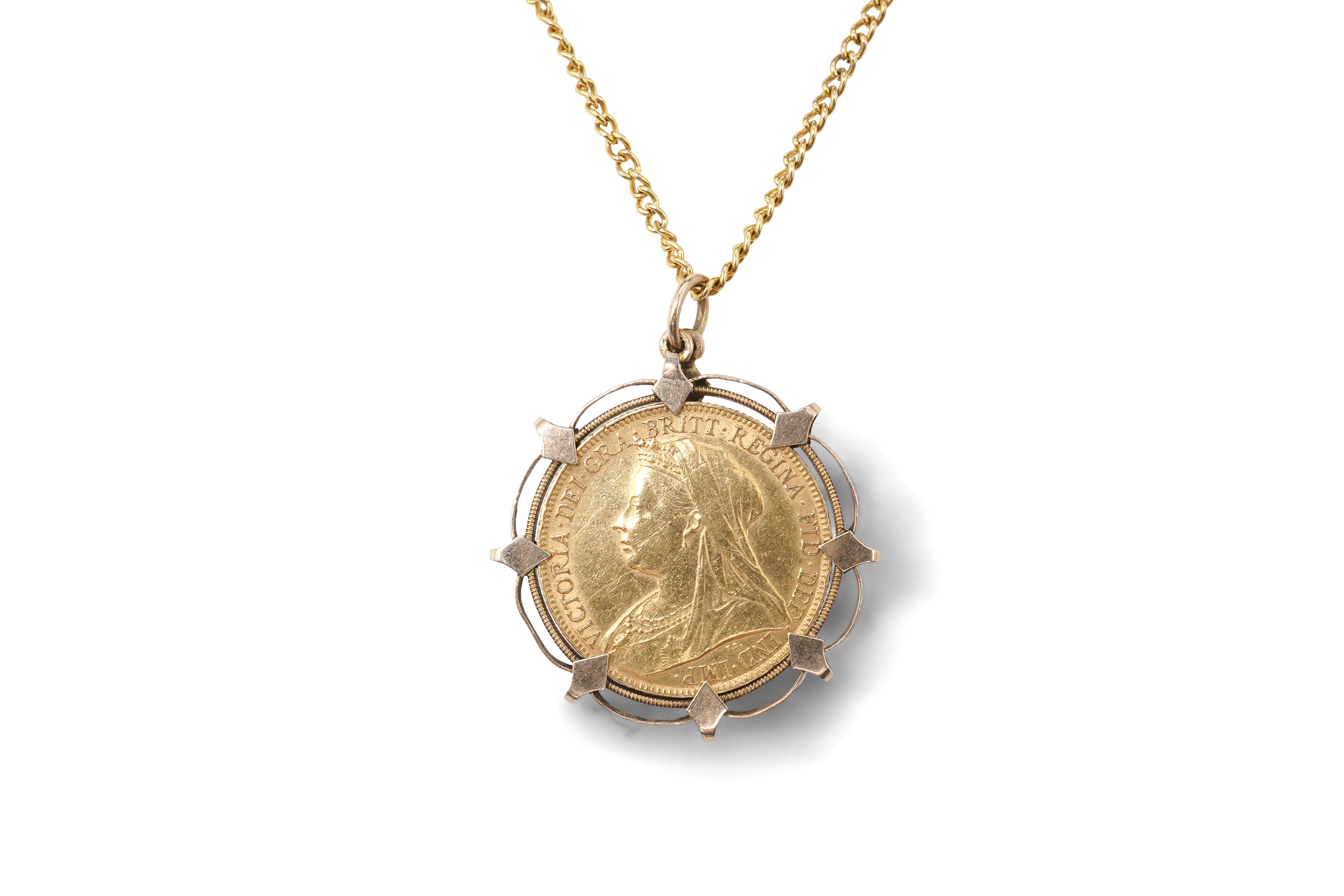 A Victorian sovereign coin pendant, circa 1898 and later